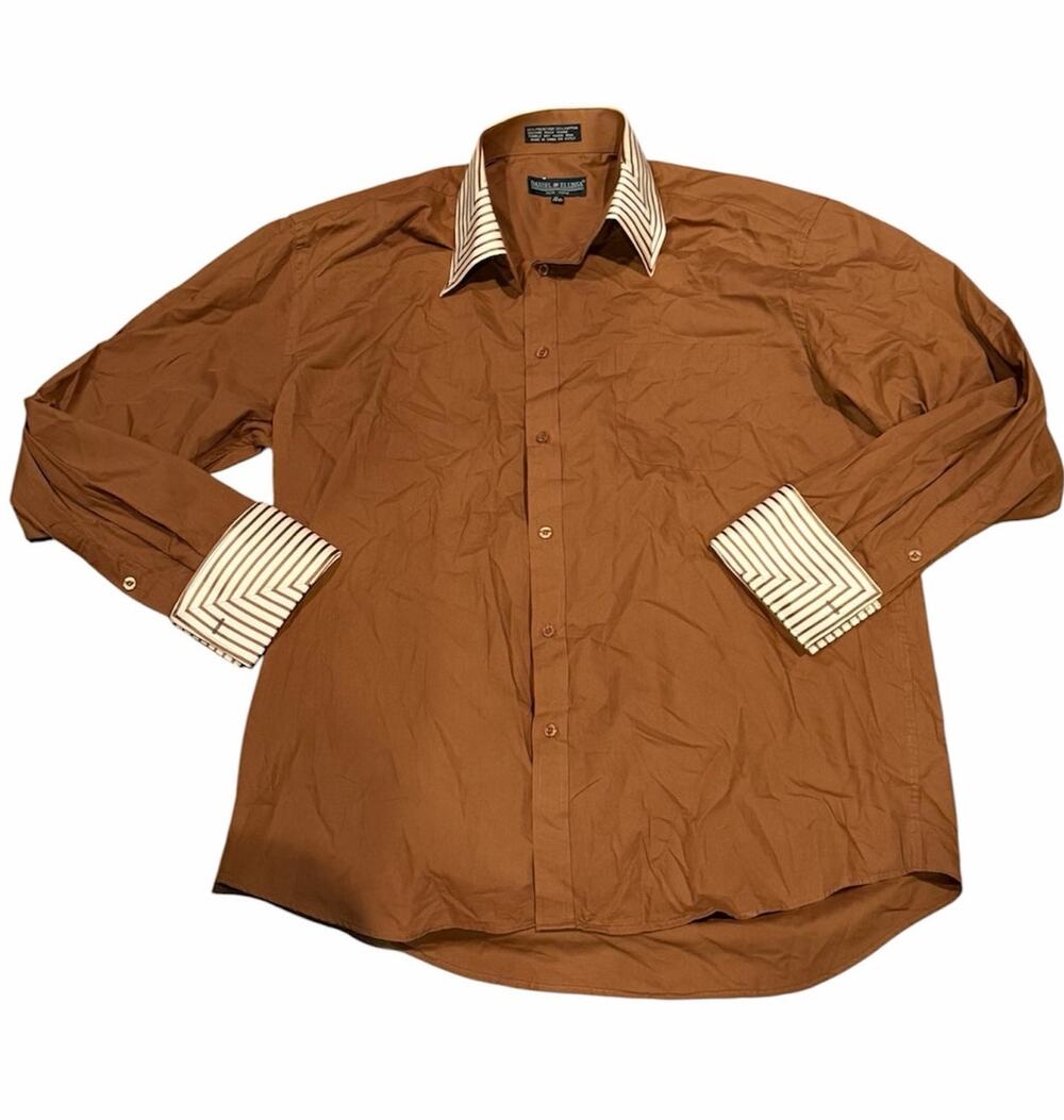 Daniel Elissa Brown Retro Stripe Button Down Dress Shirt Size 17.5 Y2K